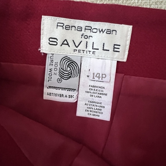 Vintage Rena Rowan Saville Skirt Women's 14P Lined Zipper 100% Pure Wool Red - Picture 6 of 6